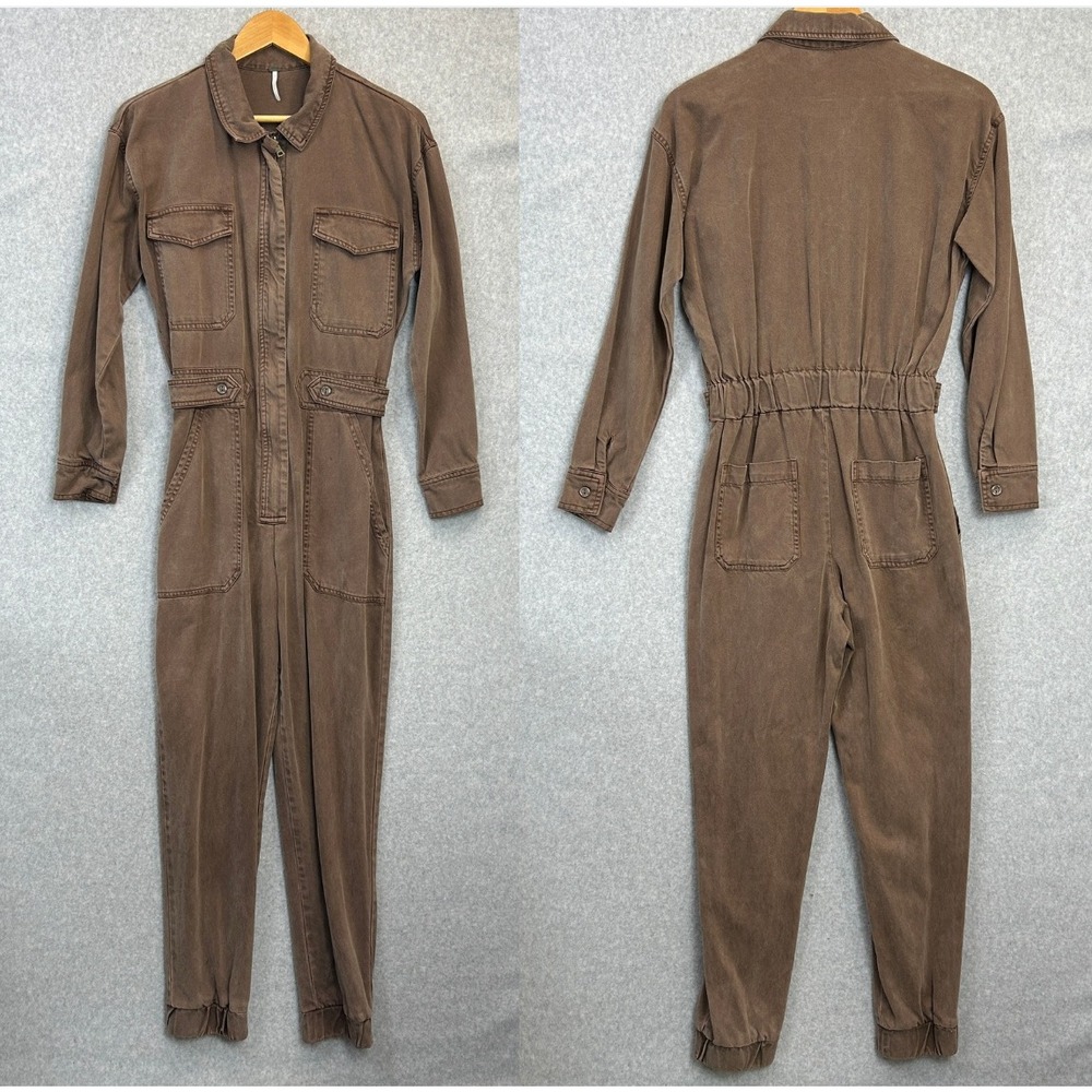 YFB Young Fabulous & Broke Jumpsuit Brown Utility Zip Front Earthy Size Small